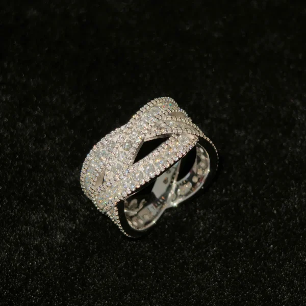 Silver Moissanite Iced Out Infinity Crossover Ring