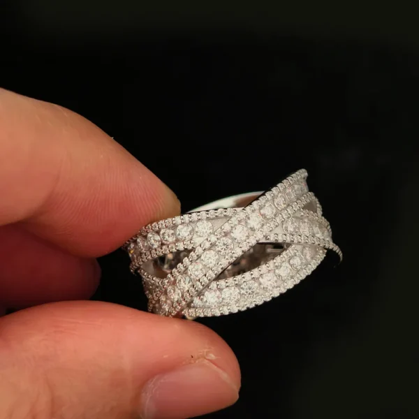 Silver Moissanite Iced Out Infinity Crossover Ring