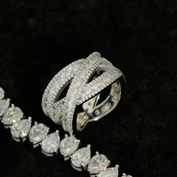 Silver Moissanite Iced Out Infinity Crossover Ring