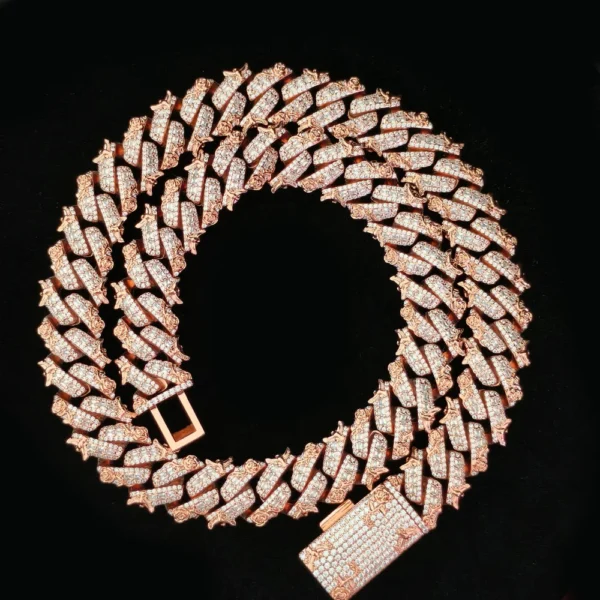 15mm Iced Out Rose Embossed Cuban Link Chain