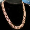 15mm Iced Moissanite Rose Embossed Cuban Chain