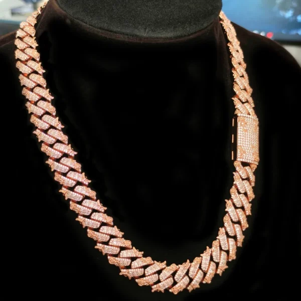 15mm Iced Moissanite Rose Embossed Cuban Chain