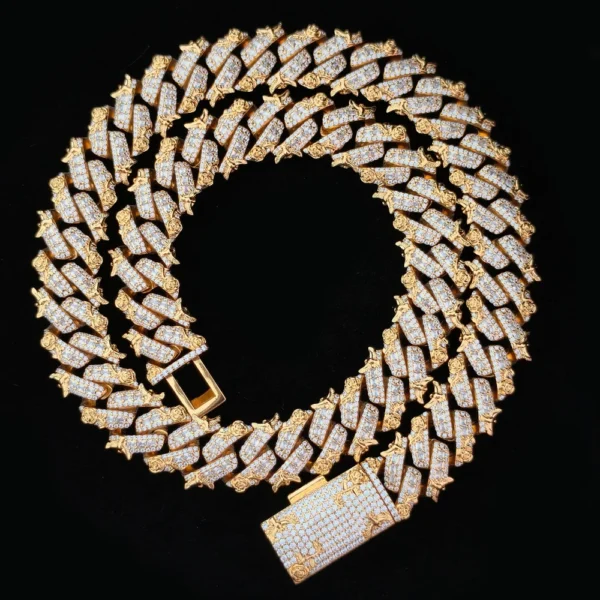 15mm Iced Out Rose Embossed Cuban Link Chain