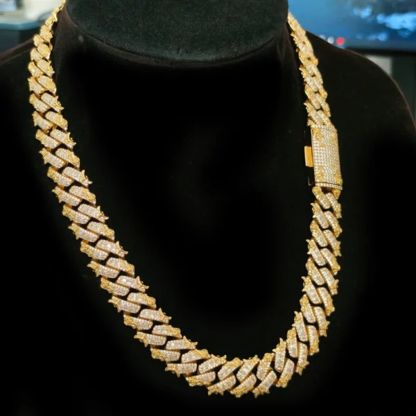 15mm Iced Moissanite Rose Embossed Cuban Chain