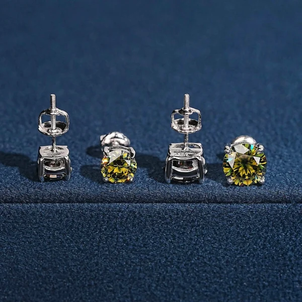 4 Prongs Colored Moissanite Stud Earrings
