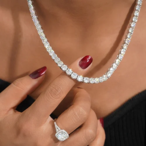 5MM Moissanite Silver Tennis Necklace Set