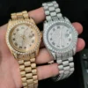 Classic Roman Number Steel Moissanite Iced Watch
