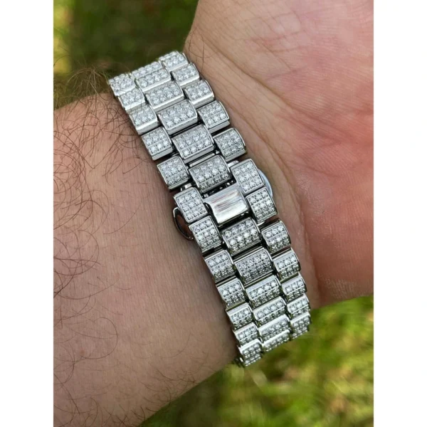 Classic Roman Number Steel Moissanite Iced Watch