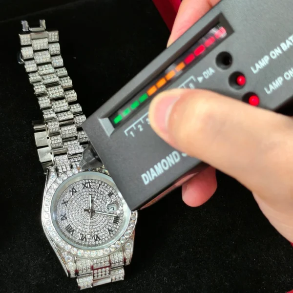Classic Roman Number Steel Moissanite Iced Watch
