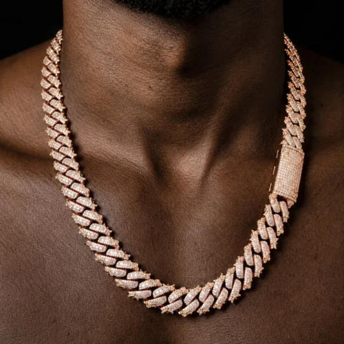 15mm Iced Out Rose Embossed Cuban Link Chain