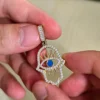 Iced Out Hamsa Hand Evil Eye Pendant Necklace**