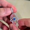 Iced Out Hamsa Hand Evil Eye Pendant Necklace**