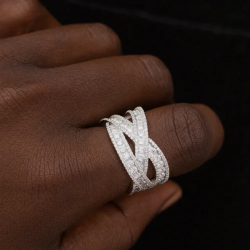 Silver Moissanite Iced Out Infinity Crossover Ring