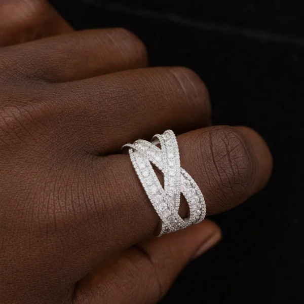 Silver Moissanite Iced Out Infinity Crossover Ring