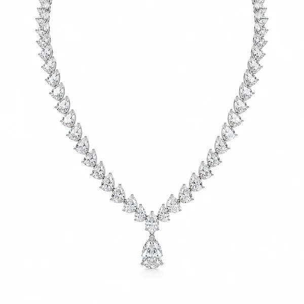 Women Gala Dinner Wearing Pear Cut Moissanite Necklace