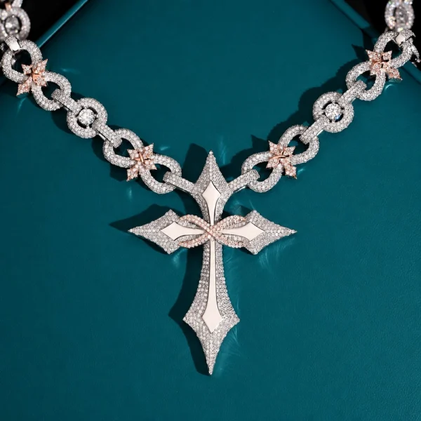 Brass Zirconia Star Cross Pendant Two Tone Necklace