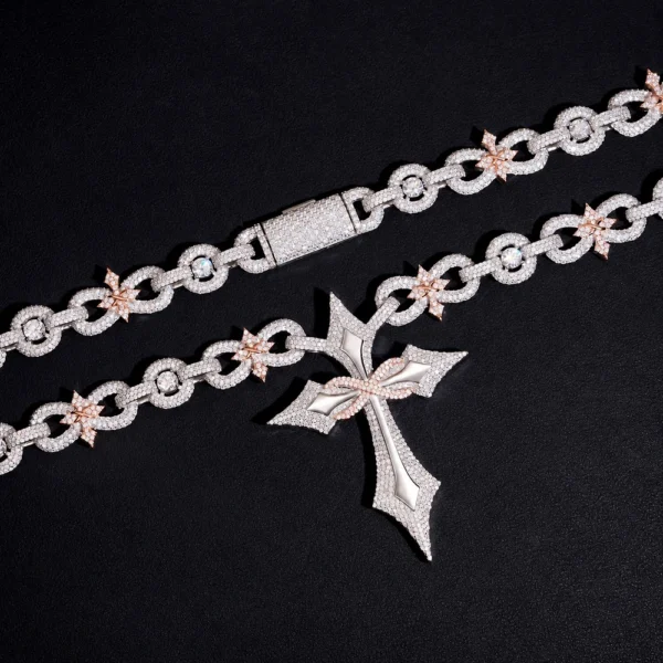 Rapper Streetwear Silver Moissanite Star Cross Necklace