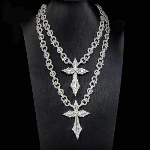 Brass Zirconia Star Cross Pendant Two Tone Necklace