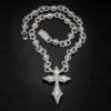 Brass Zirconia Star Cross Pendant Two Tone Necklace