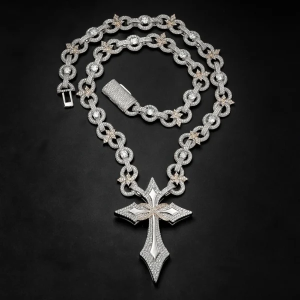 Brass Zirconia Star Cross Pendant Two Tone Necklace